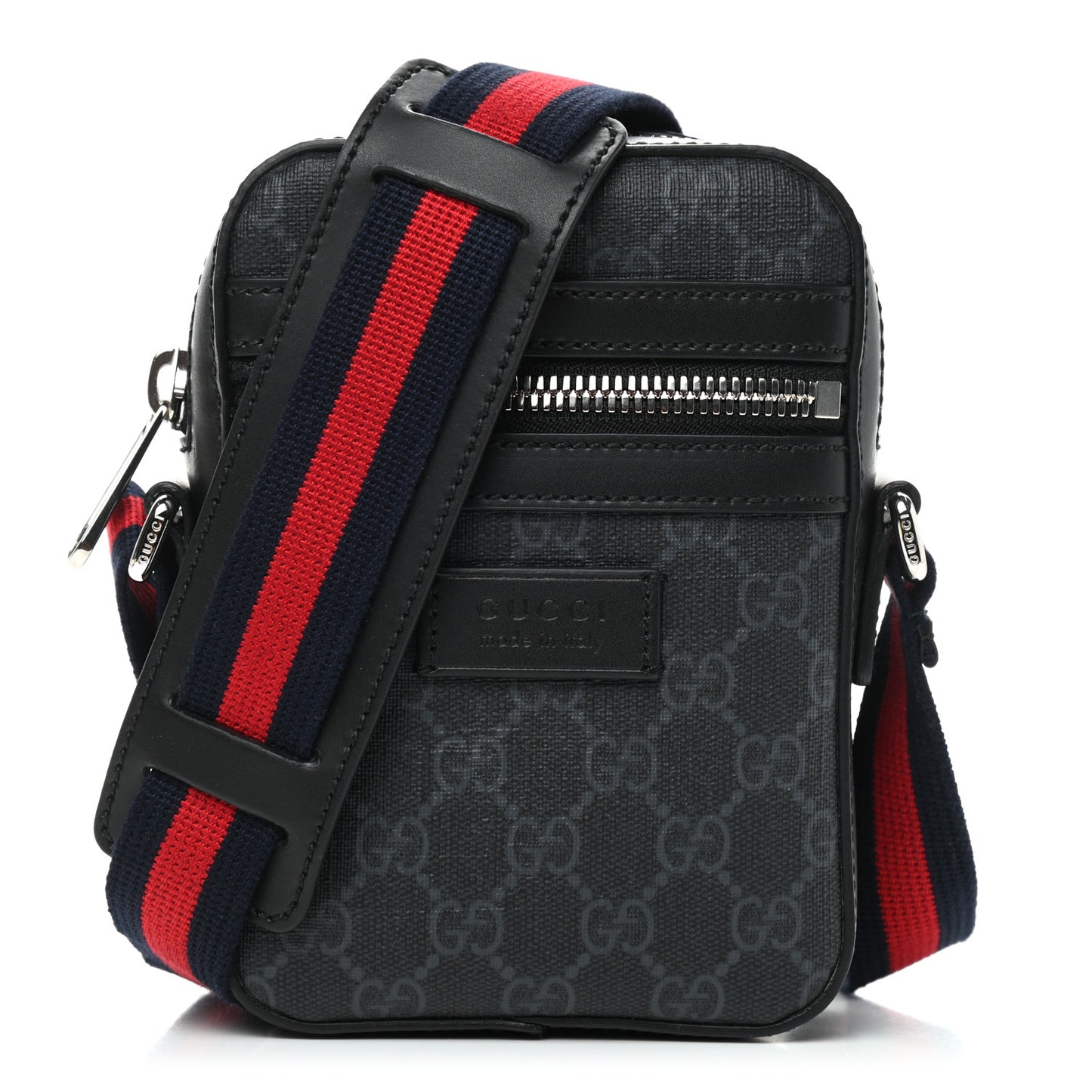 GG Supreme Monogram Appia Calfskin Web Small Camera Messenger Bag Black Grey