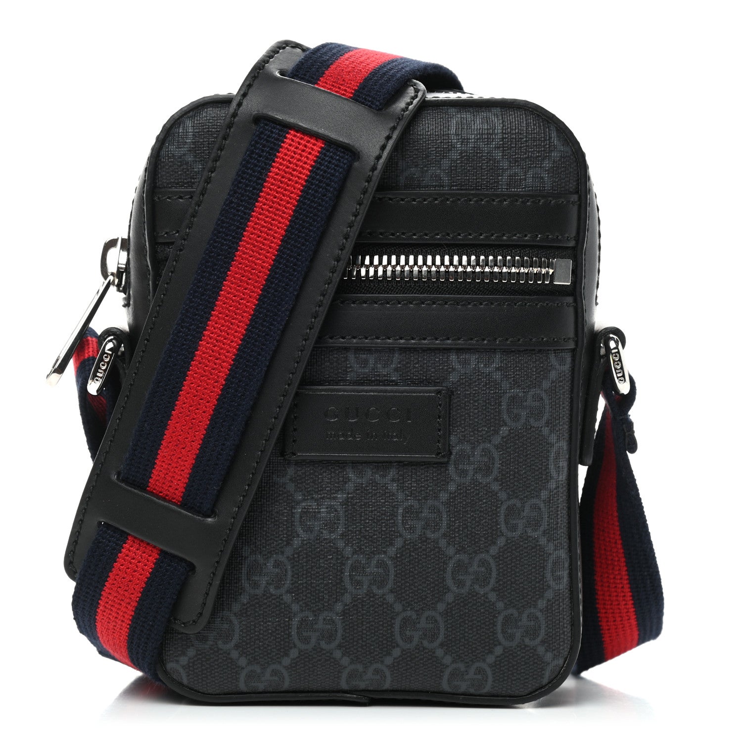Gucci GG Supreme Monogram Appia Calfskin Web Small Camera Messenger Bag Black Grey 1 of 8