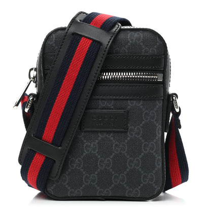 Gucci GG Supreme Monogram Appia Calfskin Web Small Camera Messenger Bag Black Grey 1 of 8