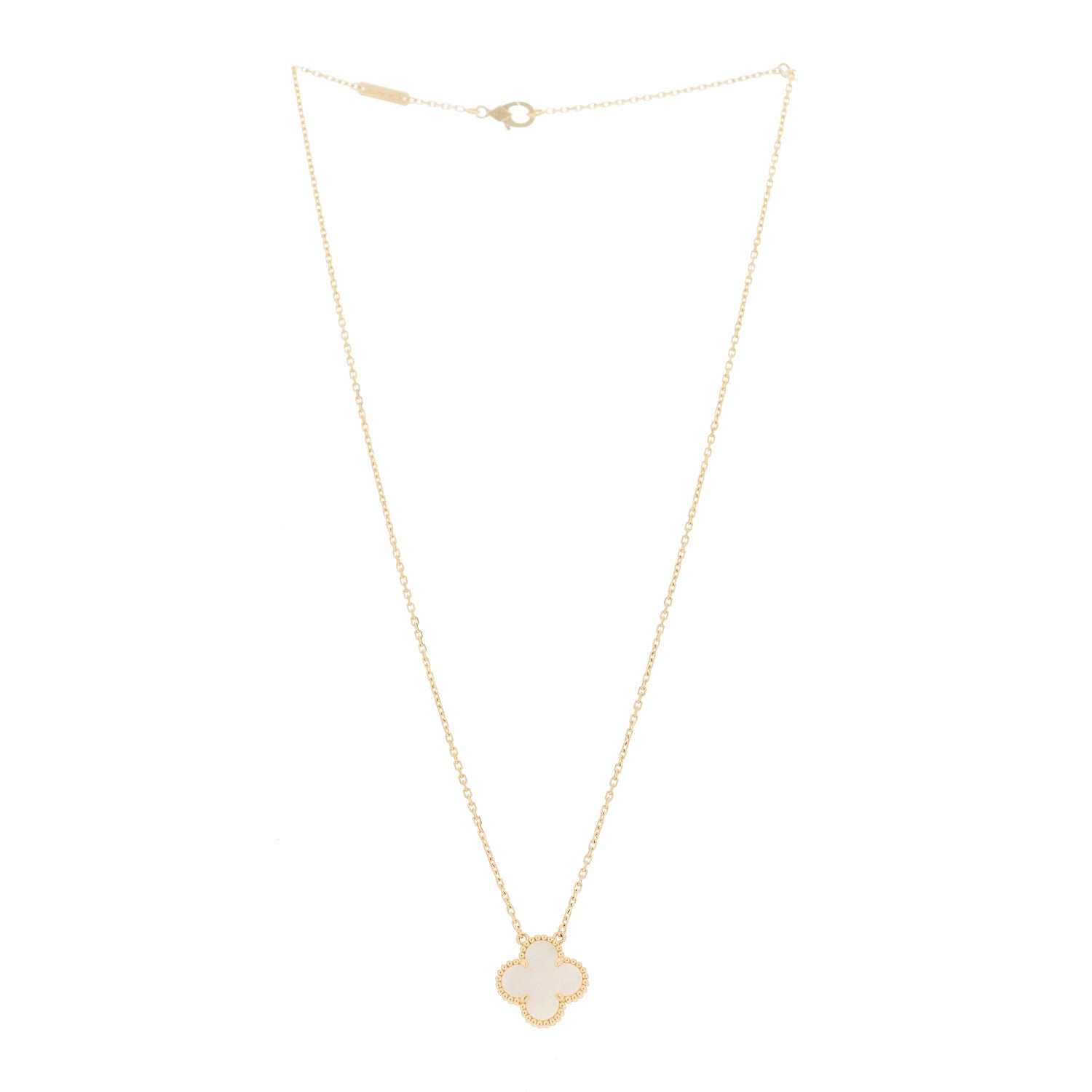 Van Cleef & Arpels 18K Yellow Gold Mother of Pearl Vintage Alhambra Pendant Necklace 2 of 5