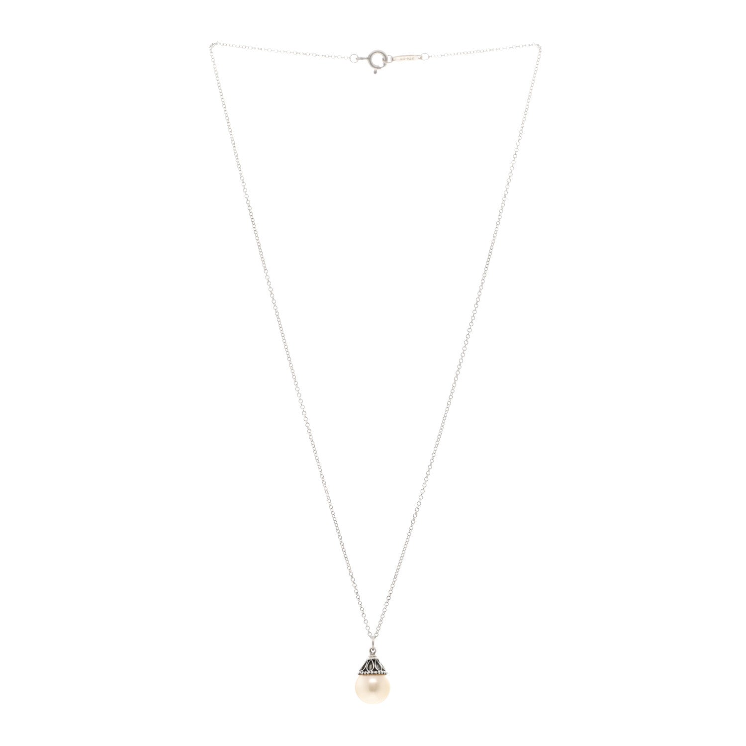 Tiffany Sterling Silver Freshwater Cultured Pearl Ziegfeld Drop Pendant Necklace 3 of 5
