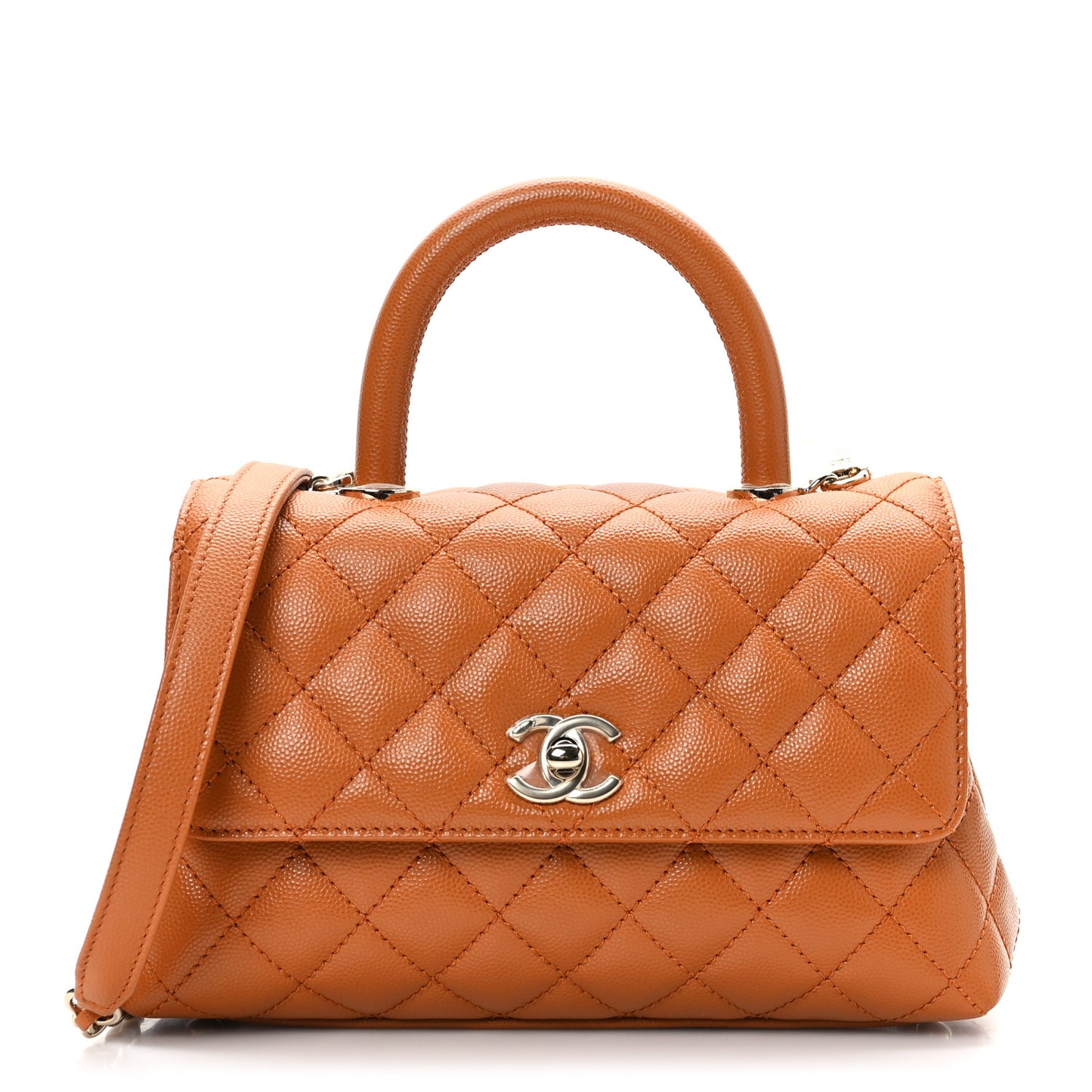 Caviar Quilted Mini Coco Handle Flap Light Brown