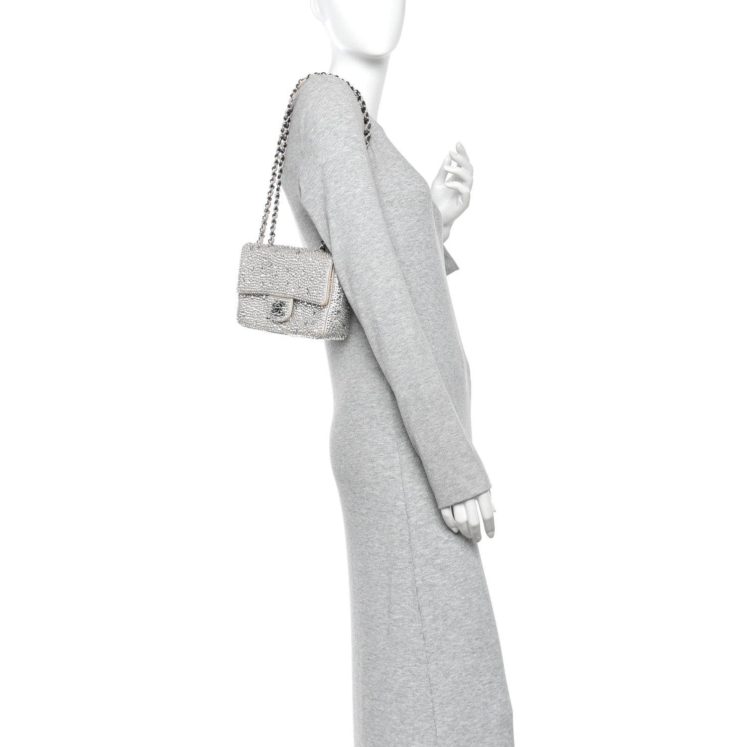 Chanel Suede Calfskin Crystal Mini Flap Silver 2 of 11