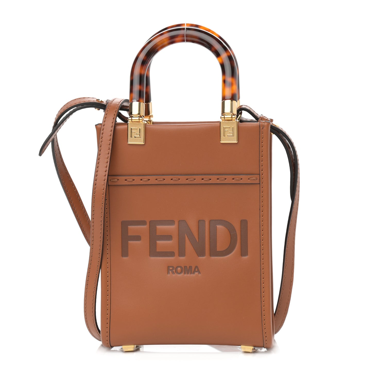 Vitello King Plexiglass Logo Embossed Mini Fendi Sunshine Shopper Tote Cuoio