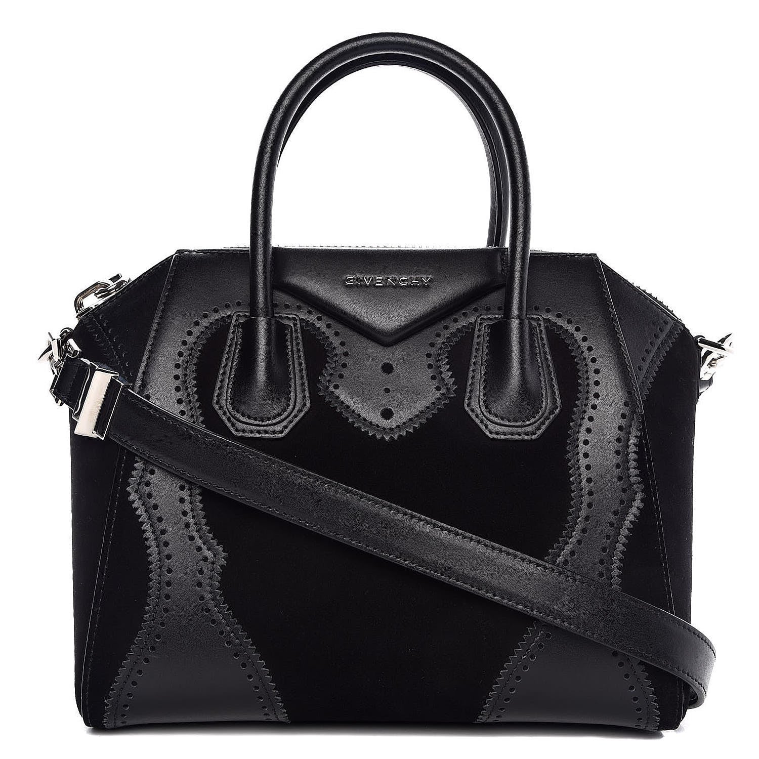 Givenchy Calfskin Suede Brogue Small Antigona Black 1 of 8