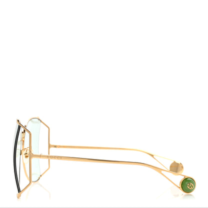 Gucci Oversized Round Sunglasses GG0252S Gold Green 3 of 9