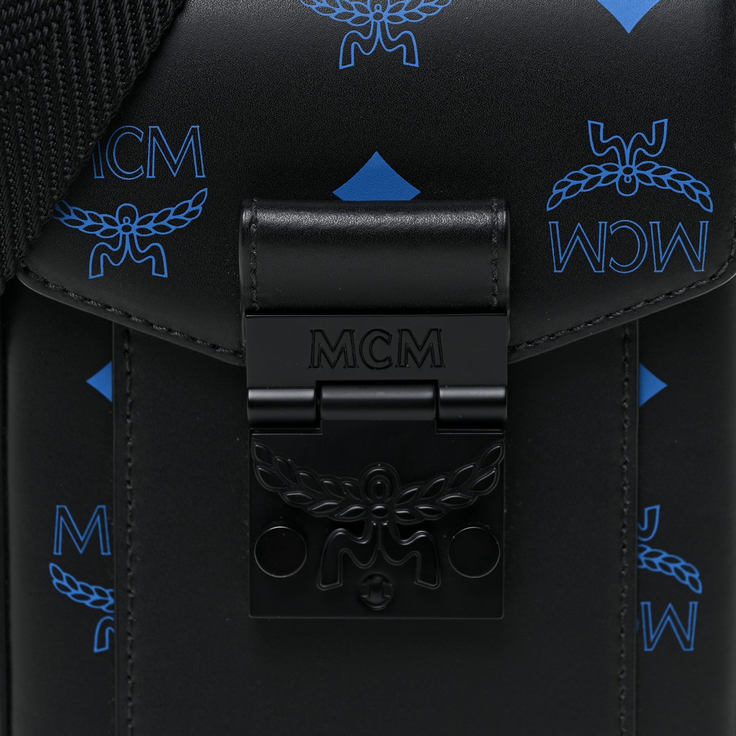 Calfskin Color Splash Phone Case Crossbody Black Vallarta Blue