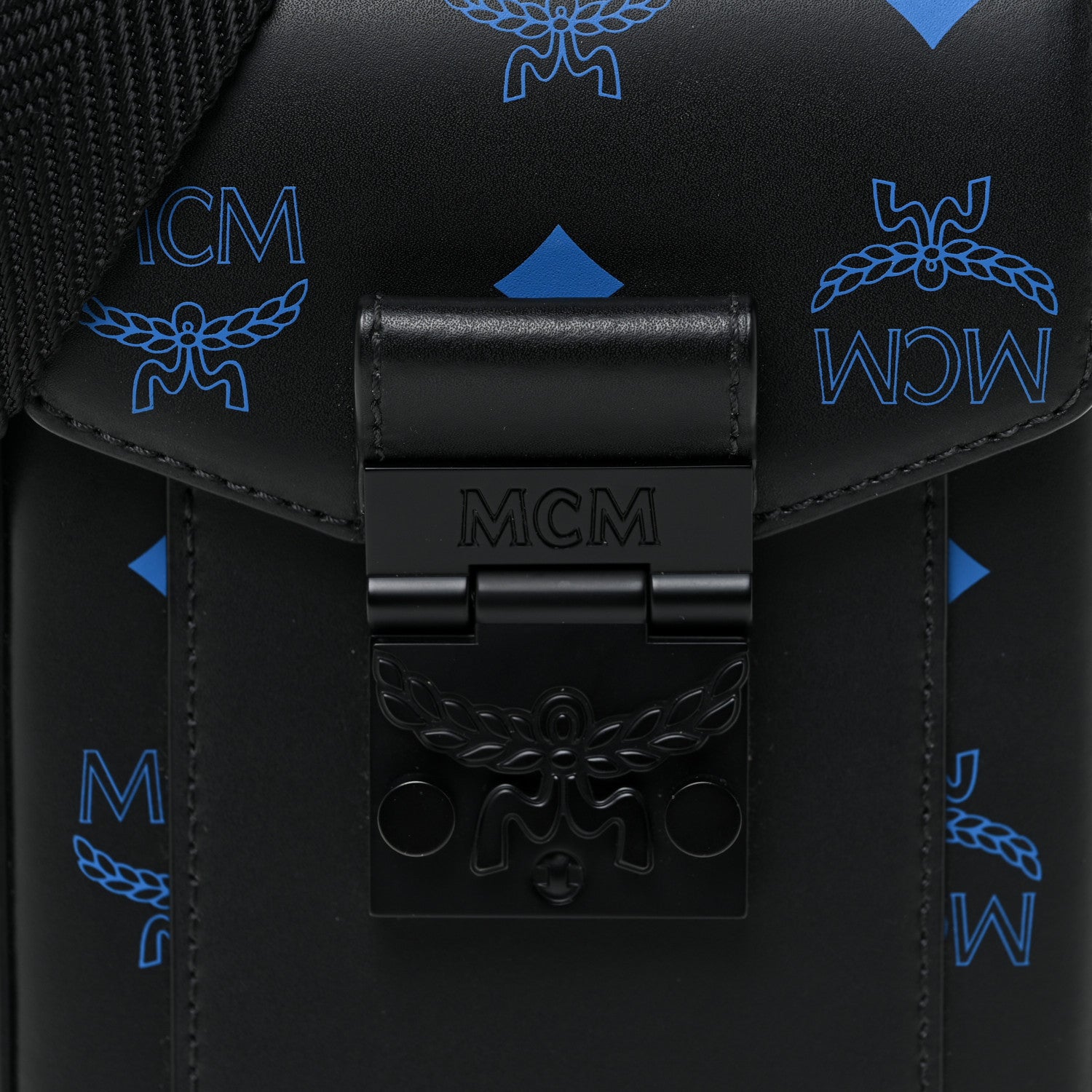MCM Calfskin Color Splash Phone Case Crossbody Black Vallarta Blue 7 of 15