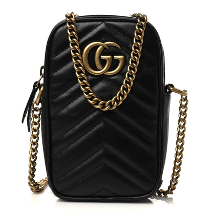 Gucci Calfskin Matelasse Mini GG Marmont Crossbody Bag Black 1 of 7