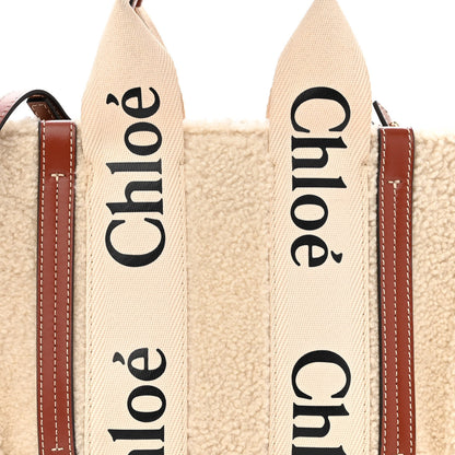 Chloe Shearling Calfskin Small Woody Ribbon Tote With Strap Mild Beige 8 of 15
