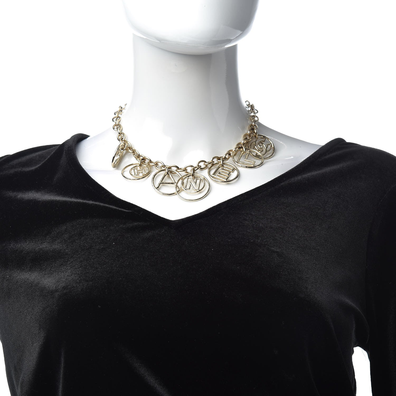 Chanel Metal Hoop Cuba Logo Necklace Gold 2 of 4