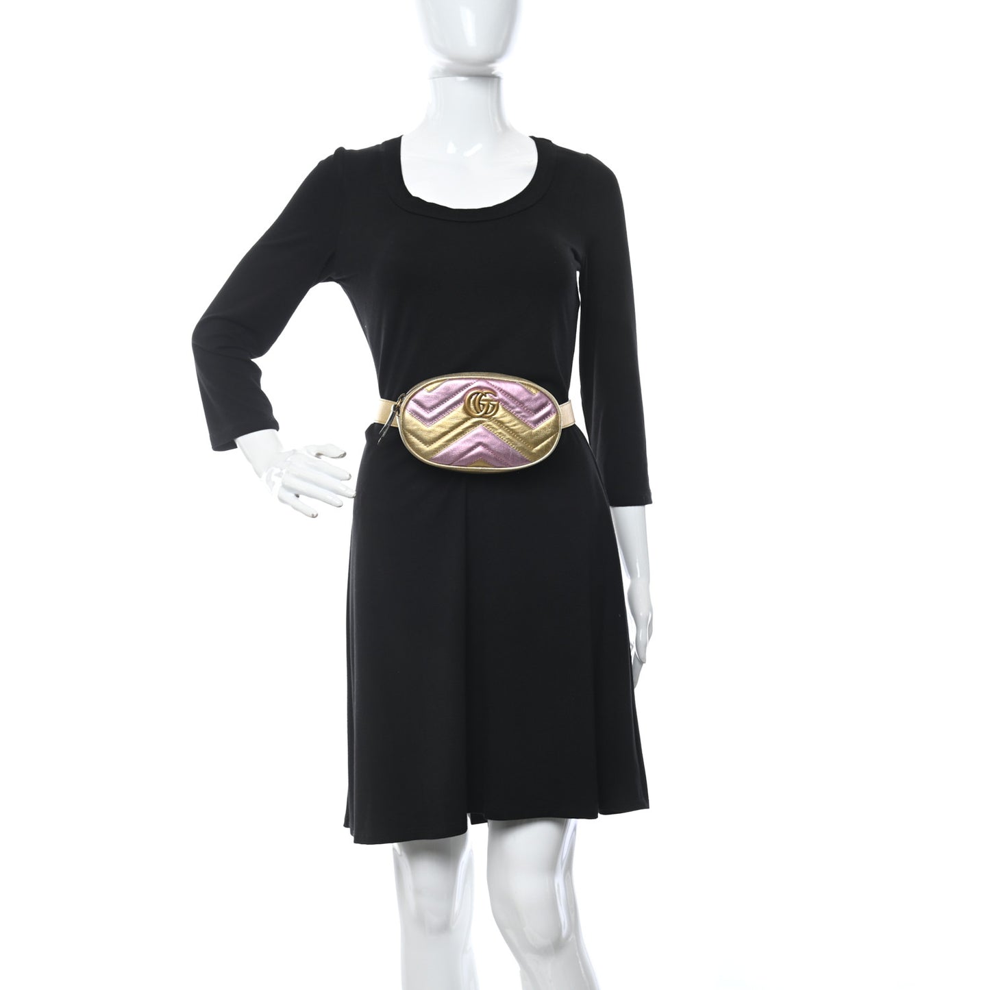 Metallic Nappa Matelasse Heart GG Marmont Belt Bag 95 38 Oro Vecchio Rosa