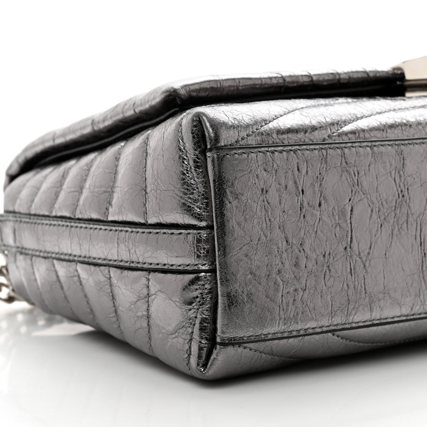 Metallic Soft Calfskin 4G Embossed Medium Shoulder Bag Silver