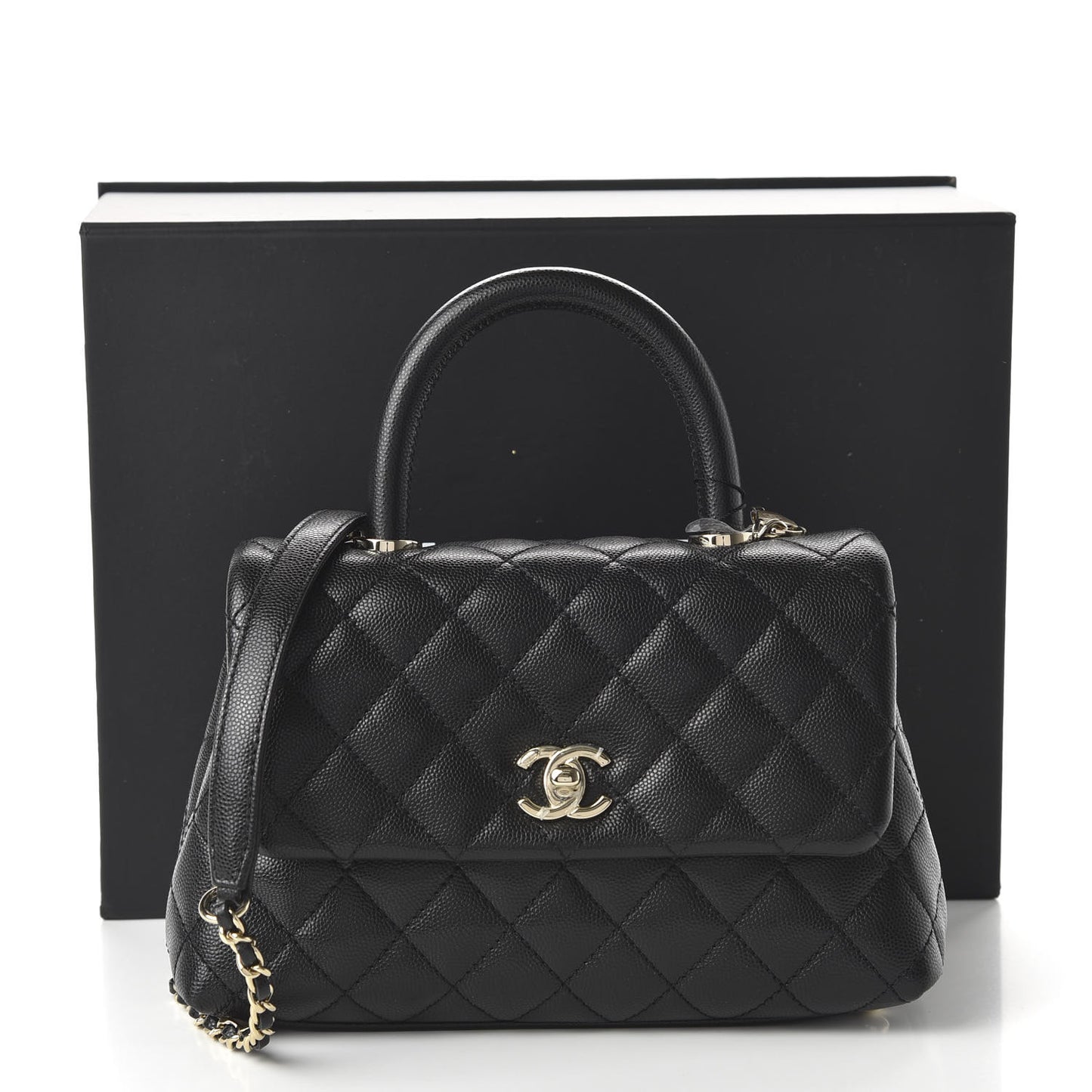 Caviar Quilted Mini Coco Handle Flap Black