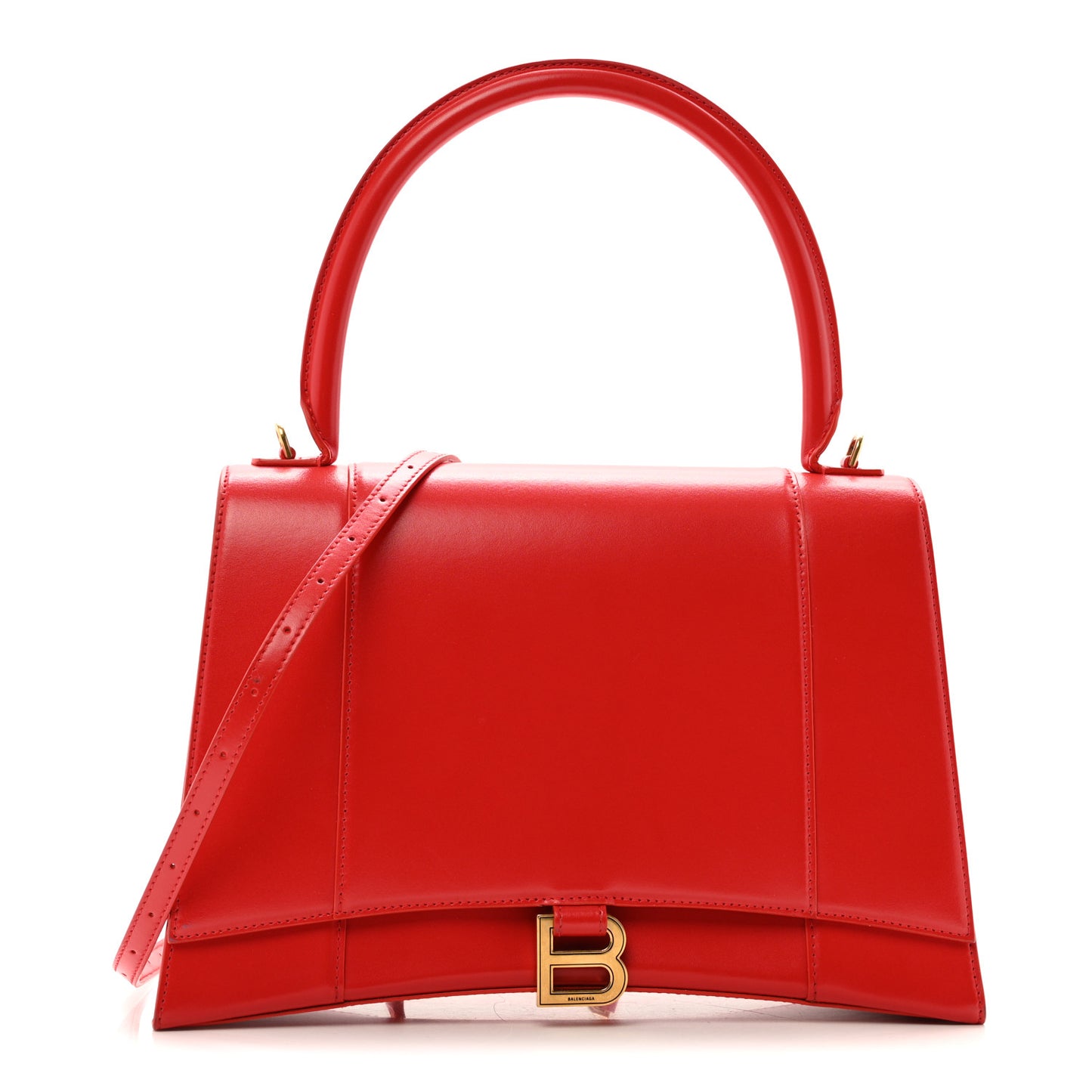 Shiny Box Calfskin Medium Hourglass Top Handle Bag Bright Red