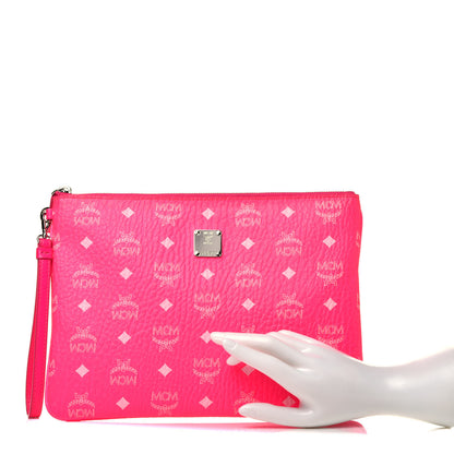 MCM Visetos Wristlet Zip Pouch Neon Pink 5 of 14
