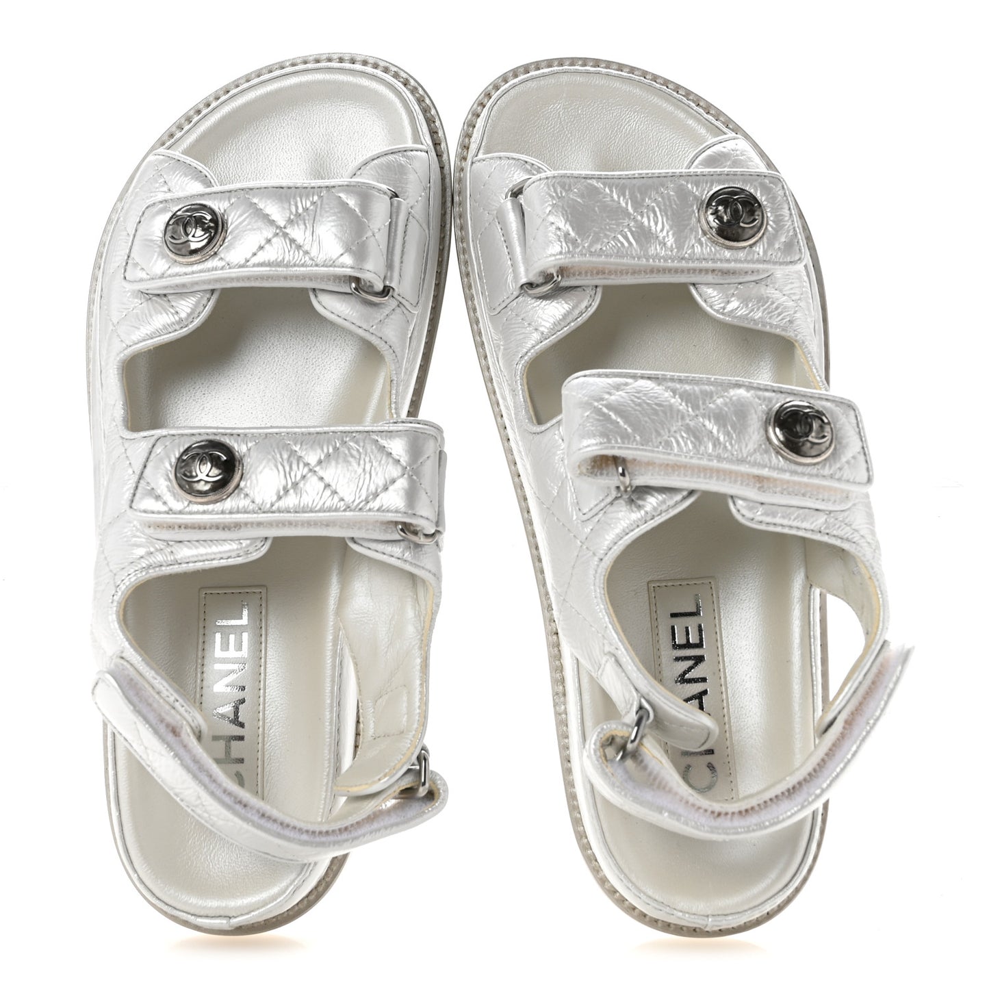 Laminated Lambskin Quilted Velcro Dad Sandals 36.5 White
