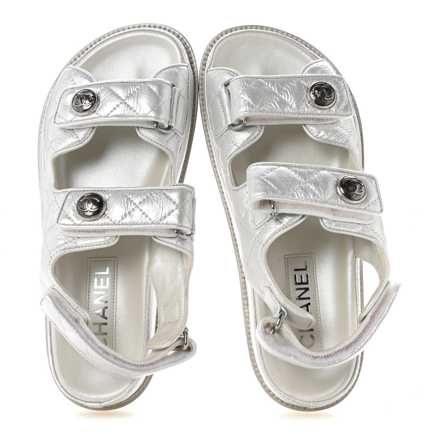 Chanel Laminated Lambskin Quilted Velcro Dad Sandals 36.5 White 2 of 10