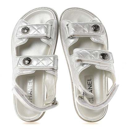 Chanel Laminated Lambskin Quilted Velcro Dad Sandals 36.5 White 2 of 10