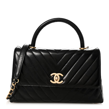 Chanel Calfskin Lizard Chevron Quilted Small Coco Handle Flap Black 1 of 10
