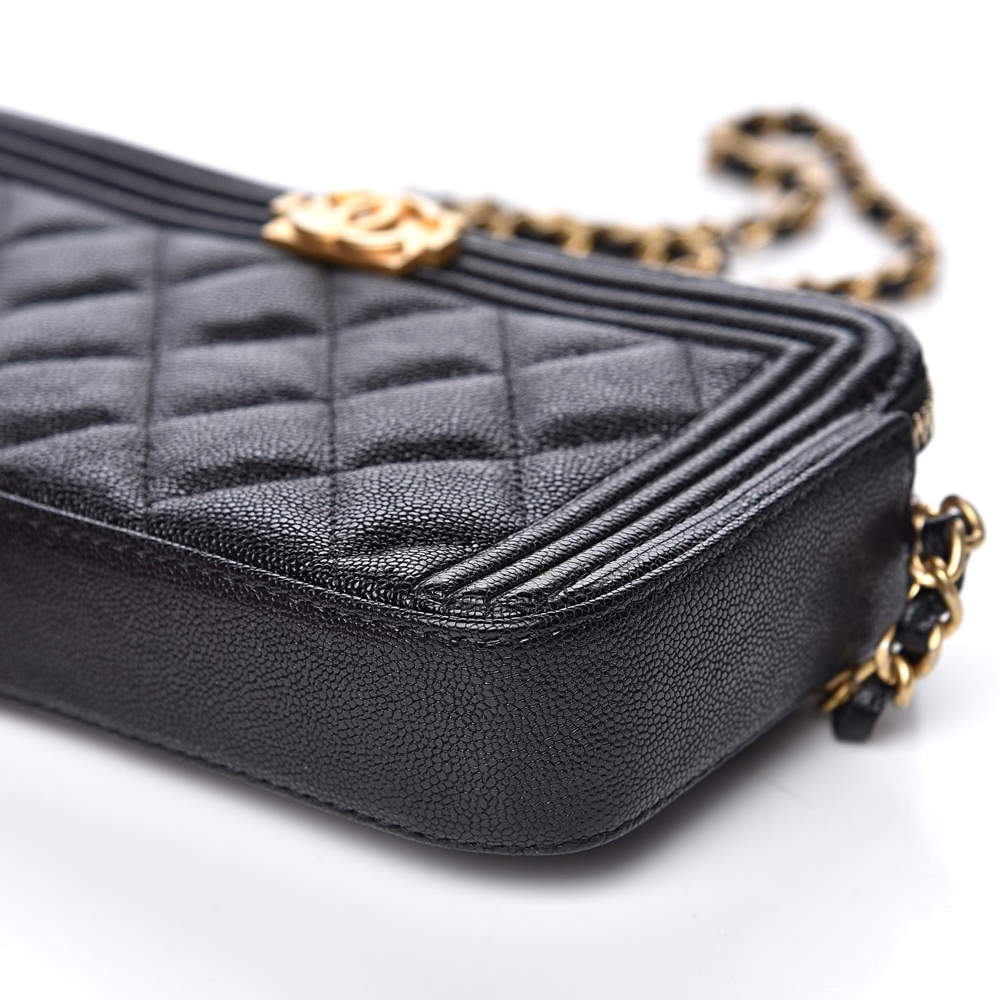 Caviar Quilted Small Boy Clutch With Chain Black