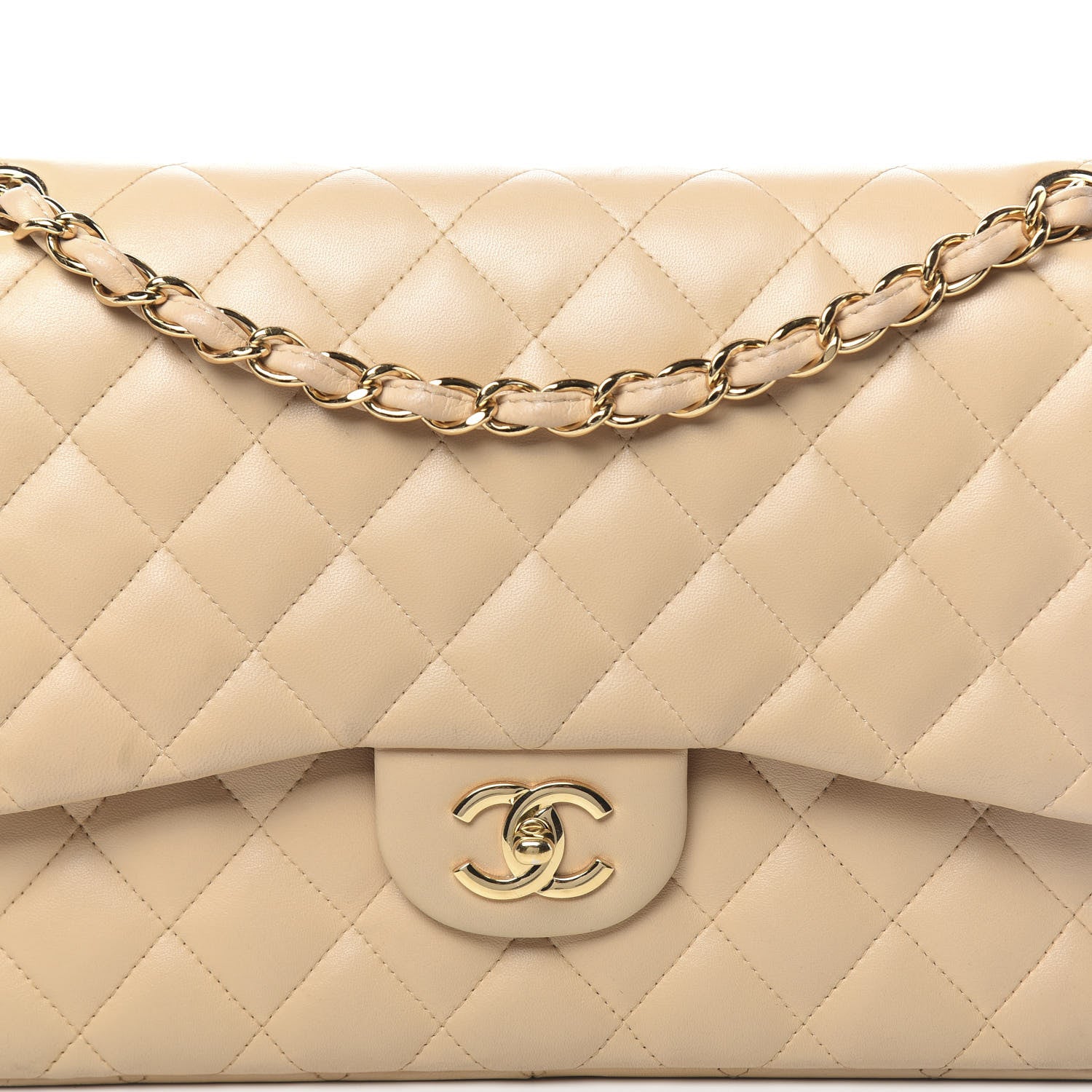 Chanel Lambskin Quilted Jumbo Double Flap Beige 10 of 18