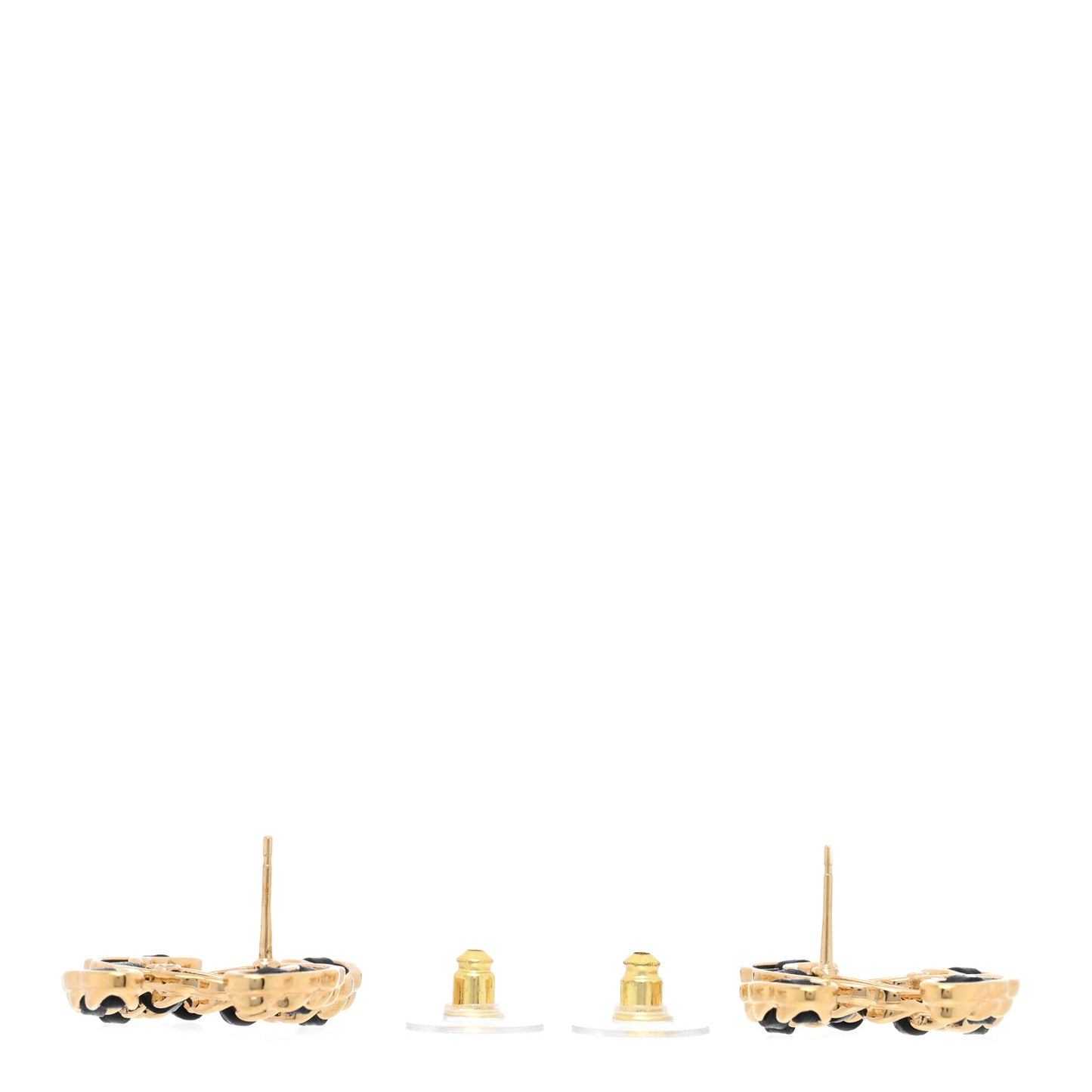Lambskin CC Chain Earrings Black Gold