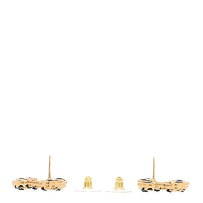 Chanel Lambskin CC Chain Earrings Black Gold 3 of 5