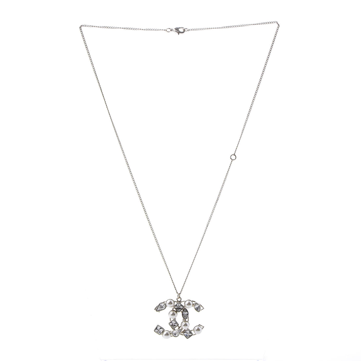Chanel Pearl Crystal Baguette CC Pendant Necklace Gold 2 of 5
