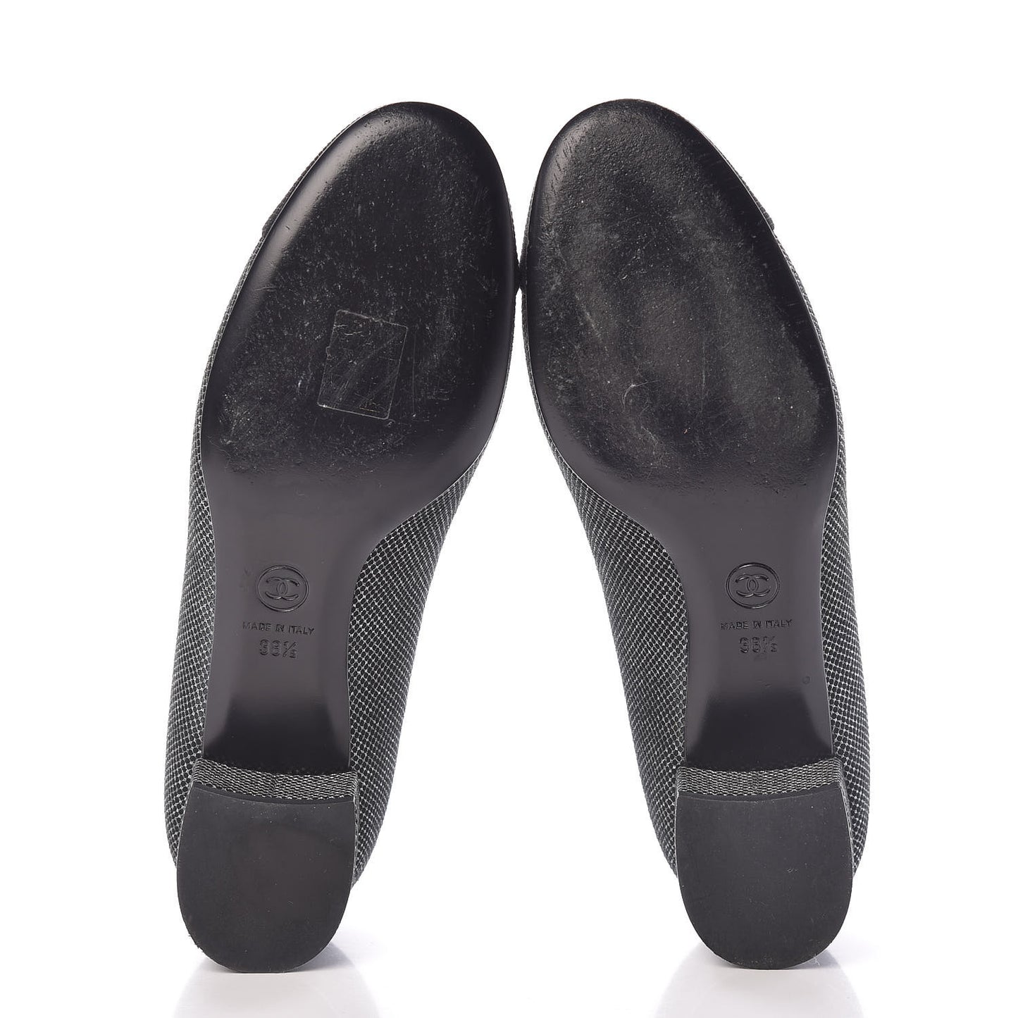 Metallic Mesh Quilted CC Cap Toe Pumps 38.5 Black Silver