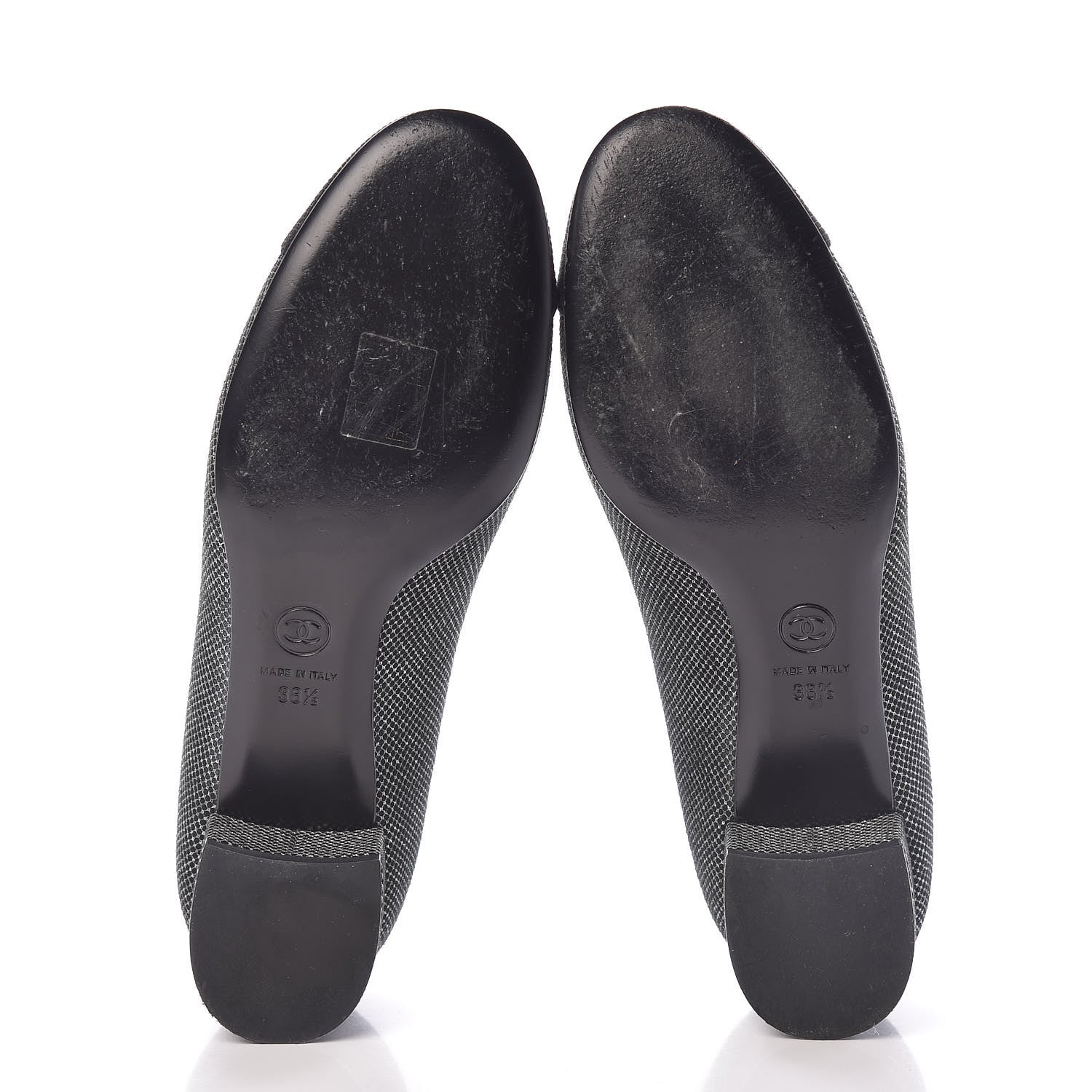 Chanel Metallic Mesh Quilted CC Cap Toe Pumps 38.5 Black Silver 7 of 12