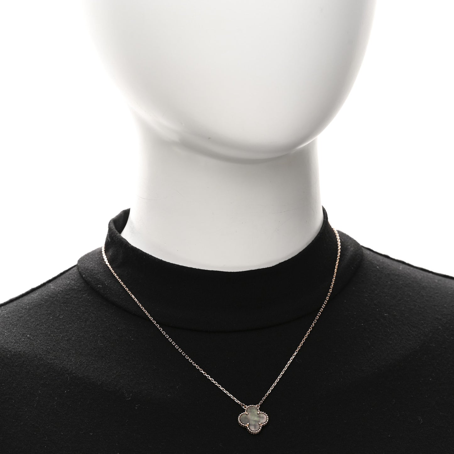 18K Rose Gold Gray Mother of Pearl Vintage Alhambra Pendant Necklace