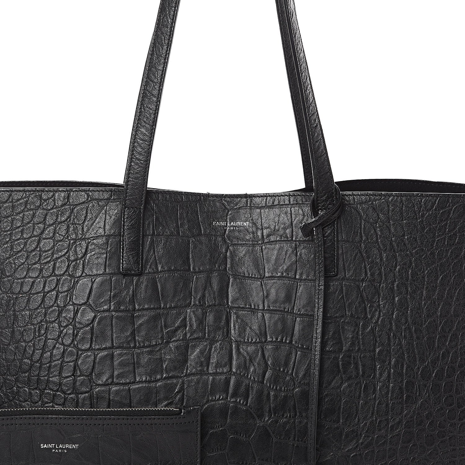 Saint Laurent Calfskin Crocodile Embossed Large Shopper Tote Black 6 of 8