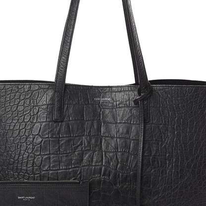 Saint Laurent Calfskin Crocodile Embossed Large Shopper Tote Black 6 of 8