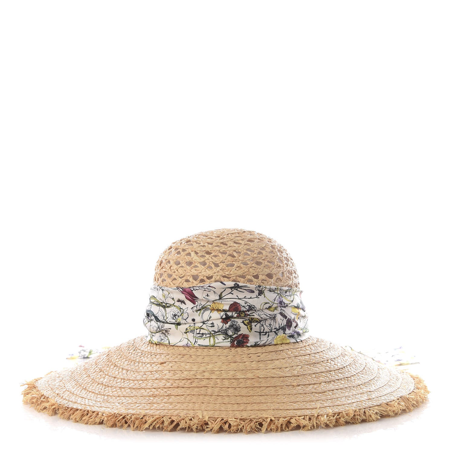 Gucci Straw Flora Infinity Scarf Wide Brim Hat S Natural 1 of 5