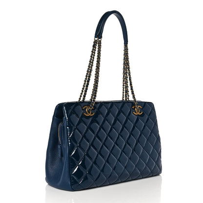 Chanel Patent Goatskin Quilted Small CC Eyelet Tote Blue 3 of 9
