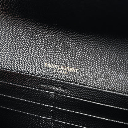 Saint Laurent Grain De Poudre Matelasse Chevron Monogram Flap Wallet Black 7 of 8