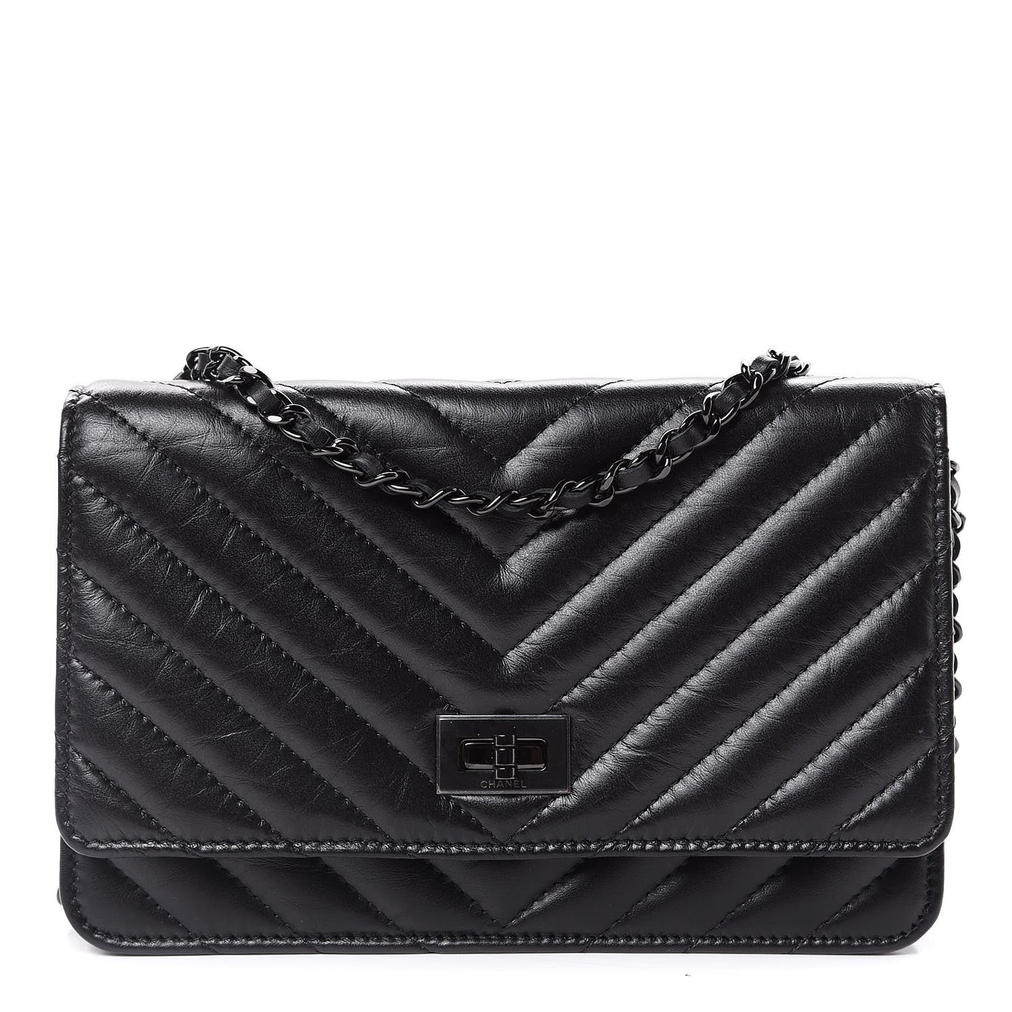 Aged Calfskin Chevron Quilted Reissue Wallet On Chain WOC So Black