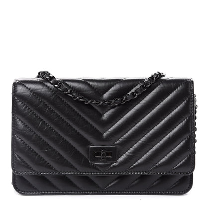 Chanel Aged Calfskin Chevron Quilted Reissue Wallet On Chain WOC So Black 1 of 12