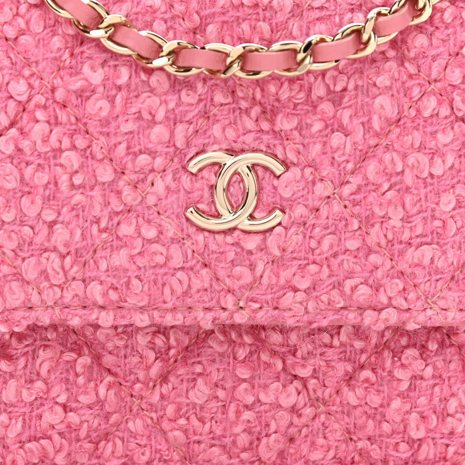 Chanel Tweed Quilted Flap Chain Waist Bag Pink 9 of 12