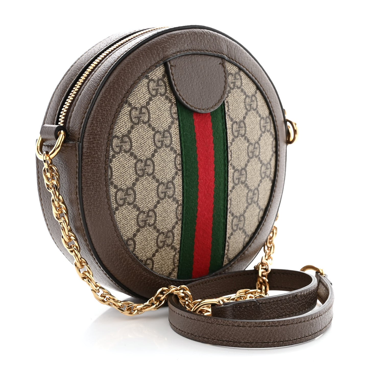 GG Supreme Monogram Web Mini Ophidia Round Shoulder Bag Brown