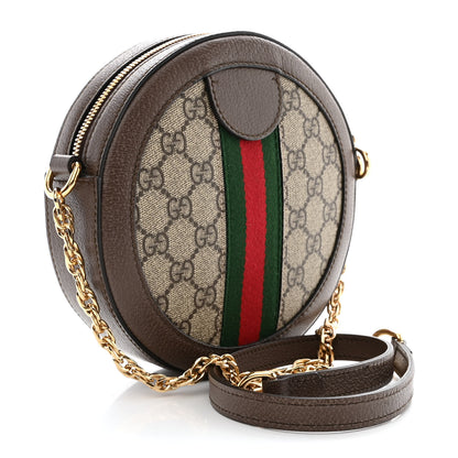 Gucci GG Supreme Monogram Web Mini Ophidia Round Shoulder Bag Brown 3 of 10