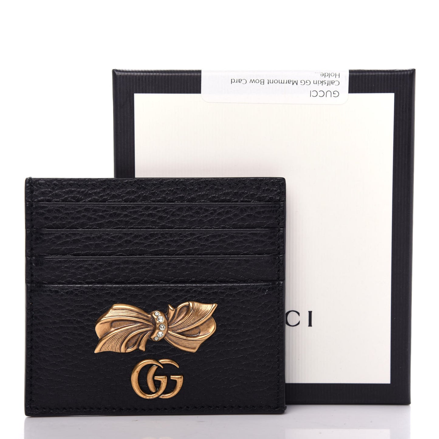 Calfskin GG Marmont Bow Card Holder Black