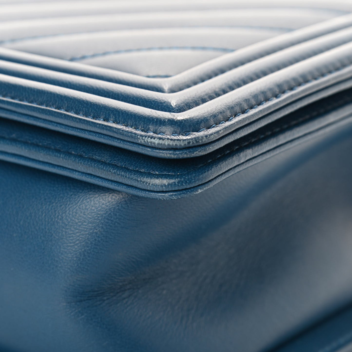 Calfskin Chevron Quilted New Medium Boy Flap Blue