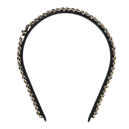 Chanel Metal Lambskin CC Turnlock Chain Headband Gold Black 1 of 4