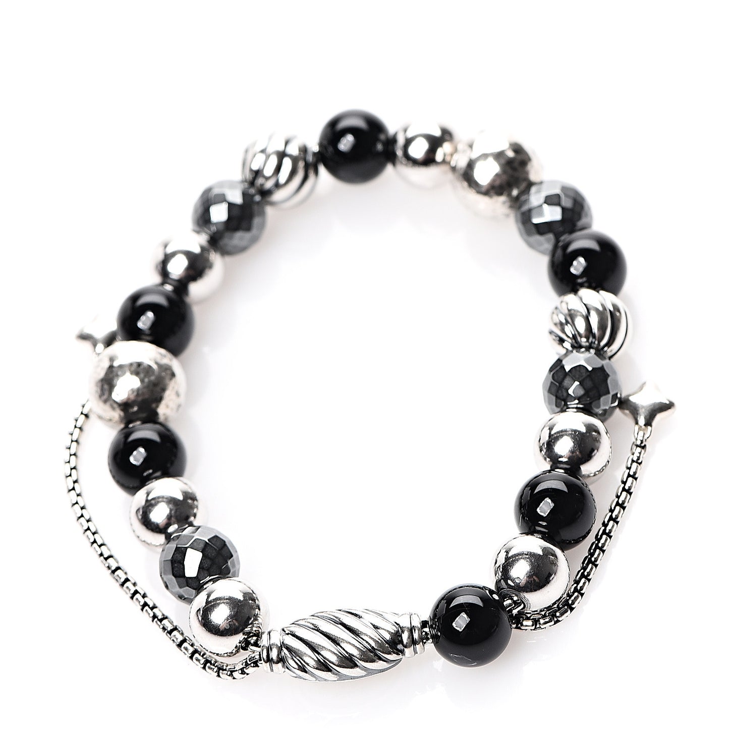 Sterling Silver Black Onyx Hematite 8mm Elements Bead Bracelet