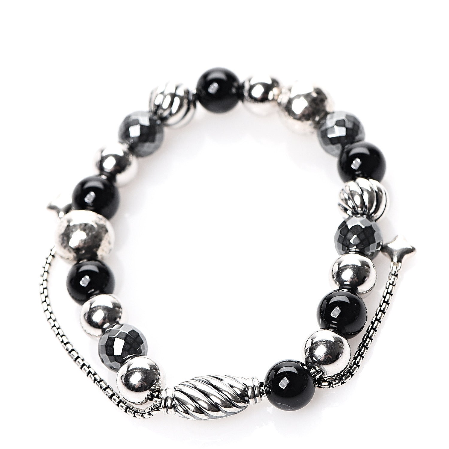 David Yurman Sterling Silver Black Onyx Hematite 8mm Elements Bead Bracelet 2 of 3