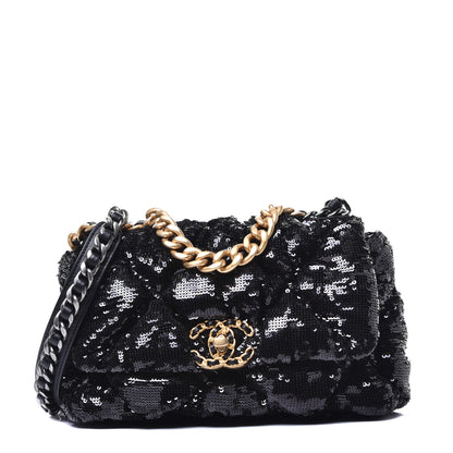 Chanel Sequin Quilted Medium 19 Flap Black 1 of 9