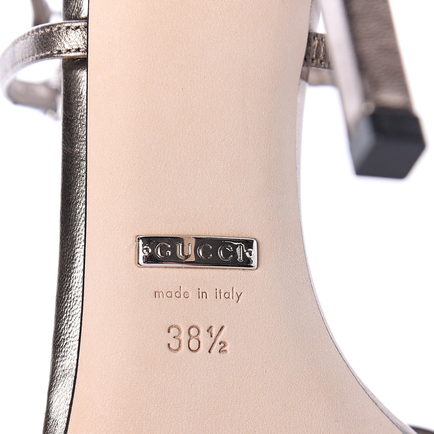 Gucci Metallic Nappa Crystal Interlocking G Ankle Strap Sandals 38.5 Copper 7 of 7