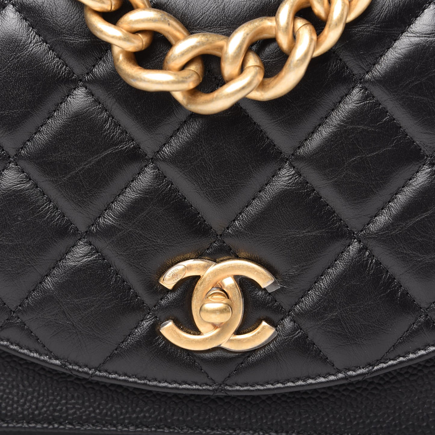 Calfskin Caviar Quilted Chain Handle Flap Black